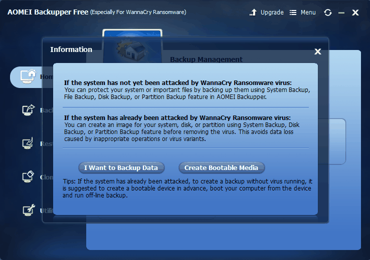 WannaCry ransomware like AOMEI Backupper Free